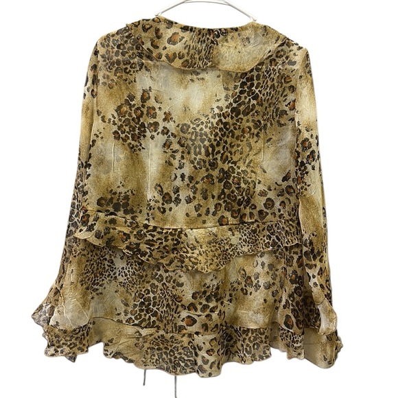 Simonton Says by George Simonton Animal Print Ruffled Kimono QVC Blouse Medium - Picture 4 of 10